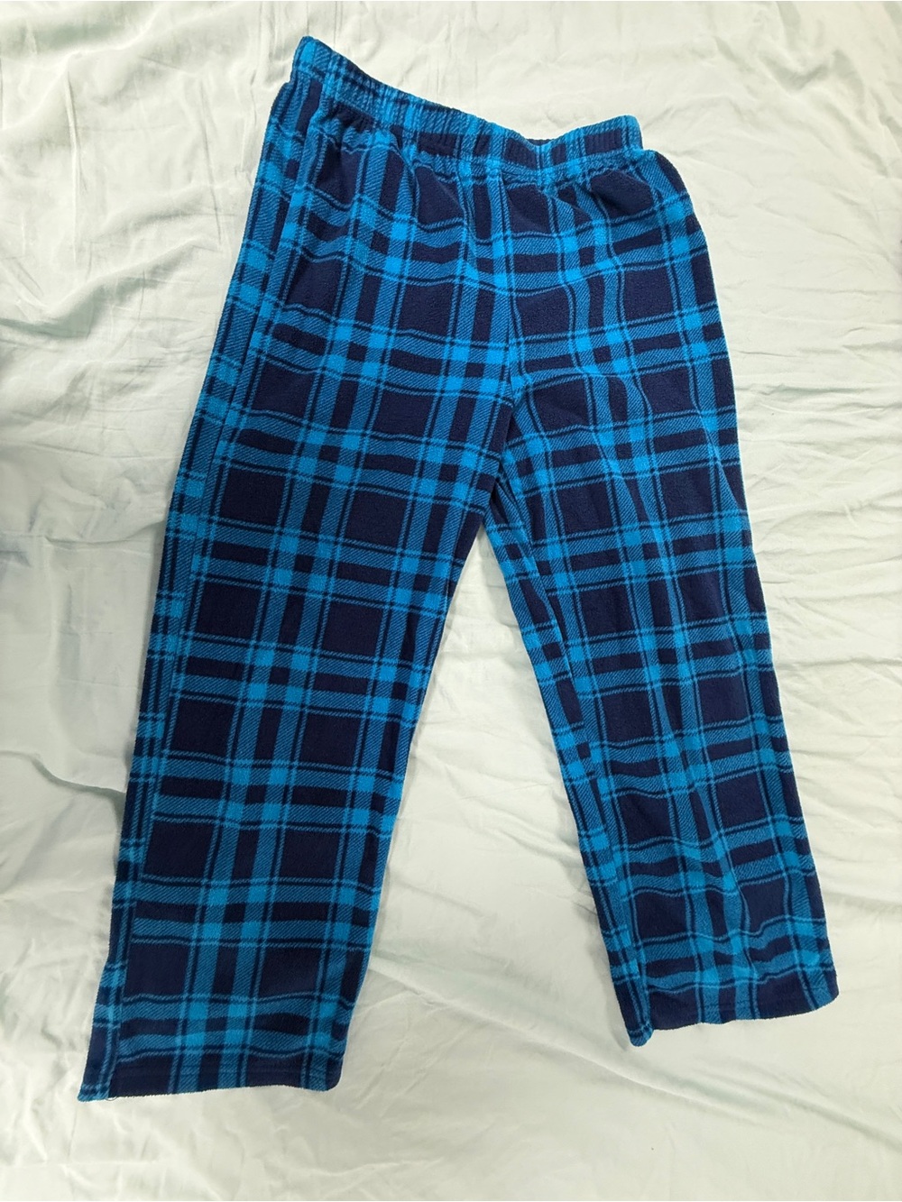 Cuddl Duds Boys Youth Size L (10/12) Royal & Navy Blue Plaid Fleece Pajama Pants